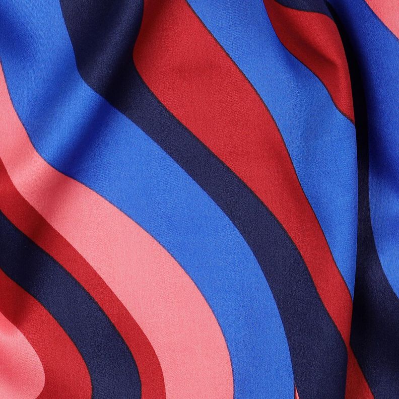 Baumwollsatin Retro-Wellen | Poppy Fabrics – marineblau/pink,  image number 2
