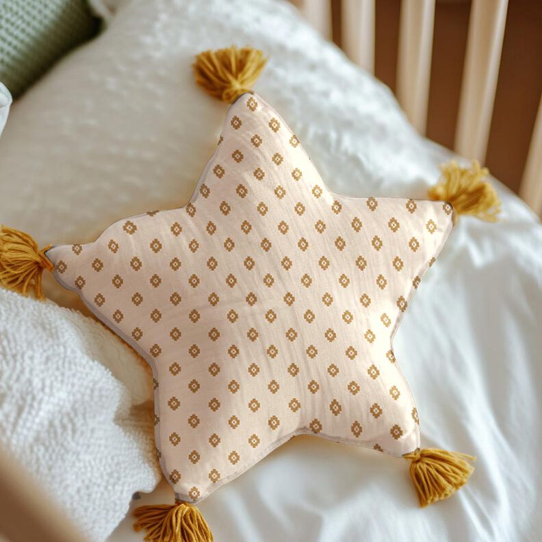 GOTS Musselin/ Doppel-Krinkel Gewebe Boho Rautenmuster | Poppy Fabrics – creme/zimt, image number 7