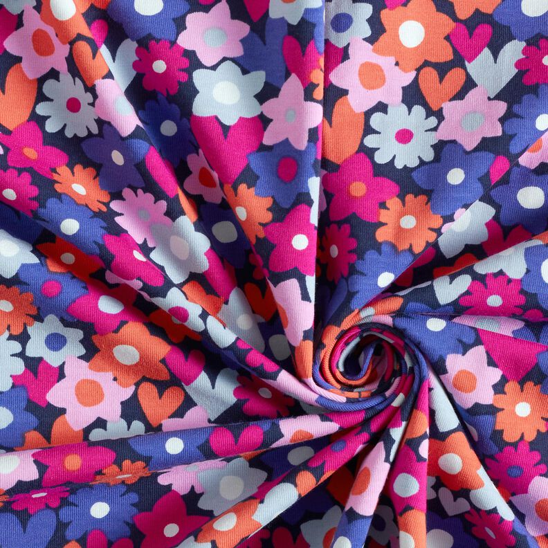Baumwolljersey bunte Blumen | Poppy Fabrics – nachtblau,  image number 3