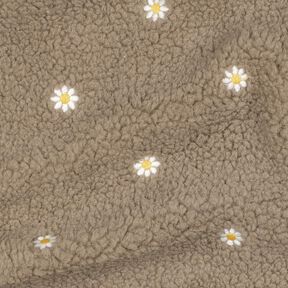 Teddyplüsch bestickte Blümchen | Poppy Fabrics – dunkeltaupe, 