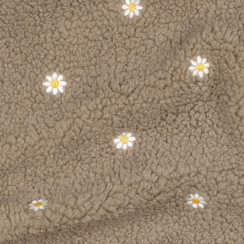 Teddyplüsch bestickte Blümchen | Poppy Fabrics – dunkeltaupe,  image number 2