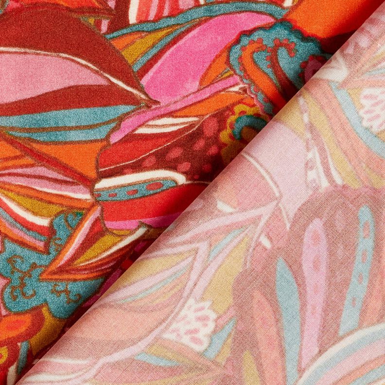 Beachwear Viskosestoff Pfauen und Blumen – orange/burgunder, image number 4