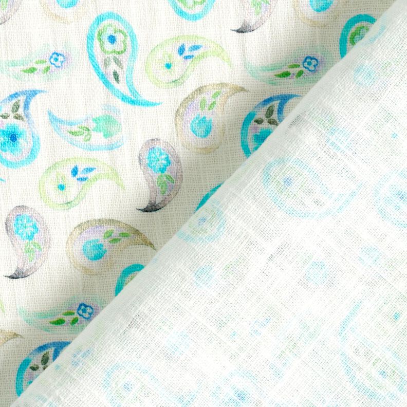 Leinen-Mix Paisley – elfenbein/helltürkis,  image number 4