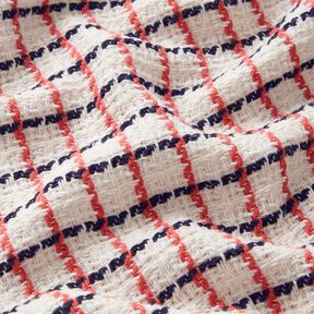 Grober Bouclé Karo – weiss/beere, 