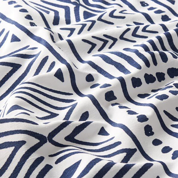 Dekostoff Canvas Ethno – marineblau/weiss | Reststück 50cm