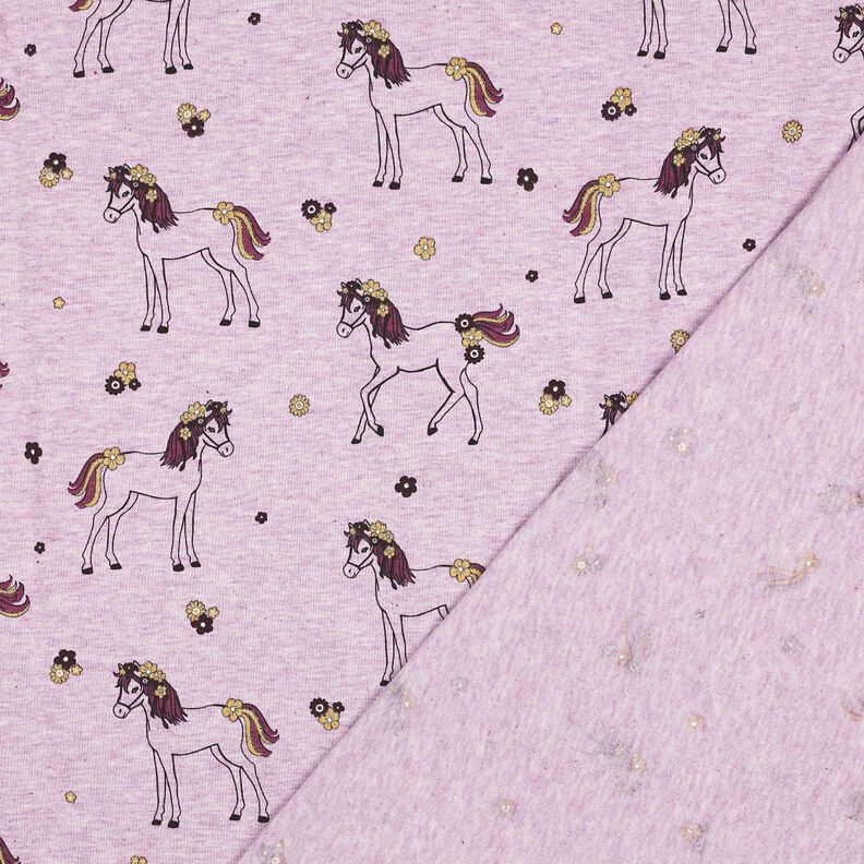 Baumwolljersey Glitzer-Blumenpferd | Poppy Fabrics – pastellviolett/gold, image number 4