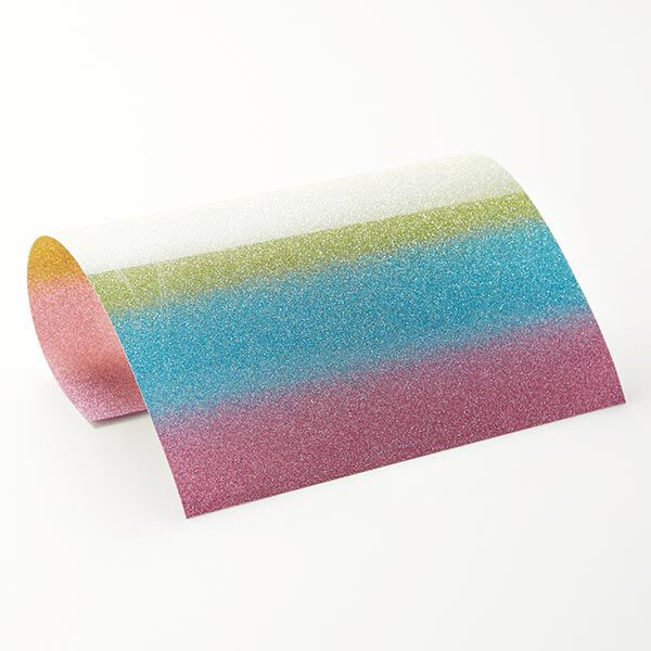 Bügelfolie Glitzer Regenbogen Din A4 – türkis/rosa, image number 1