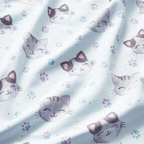 Baumwolljersey süsse Katzen und Pfoten | Glitzerpüppi – weiss, 
