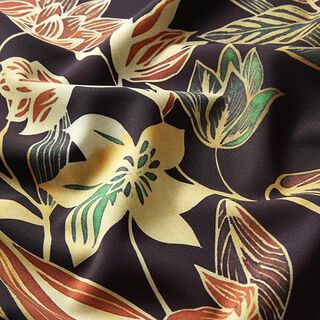 Stretch Stoff Herbstblumen – schwarz, 