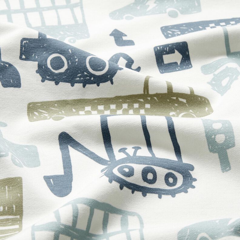 French Terry Sommersweat Skribbel Fahrzeuge &ndash; weiss/blau,  image number 2