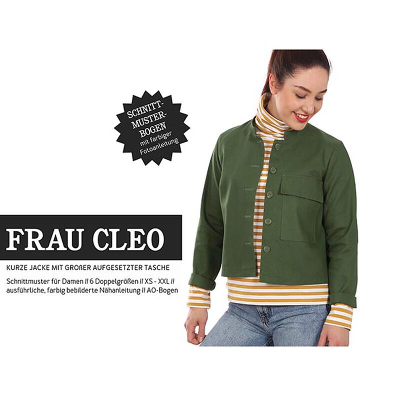 FRAU CLEO kurze Jacke mit Stehkragen und aufgesetzter großer Tasche | Studio Schnittreif | XS-XXL,  image number 1