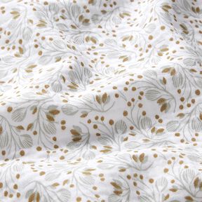 Musselin/ Doppel-Krinkel Gewebe abstraktes Blumenmuster – weiss/gelboliv, 