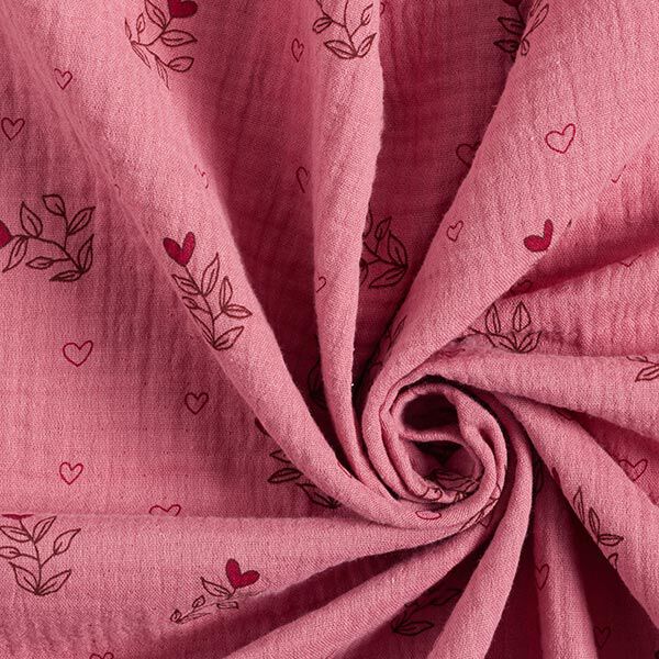 GOTS Musselin/ Doppel-Krinkel Gewebe Herzblatt | Tula – rosa | Reststück 100cm