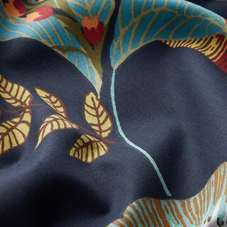 Baumwollsatin Dschungelblätter – marineblau, 