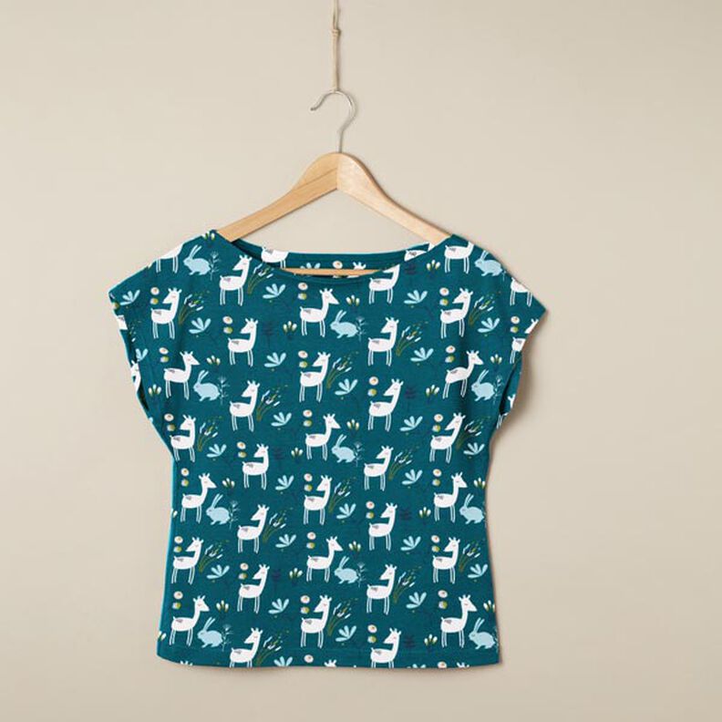 Baumwolljersey Hase & Reh – petrol,  image number 7