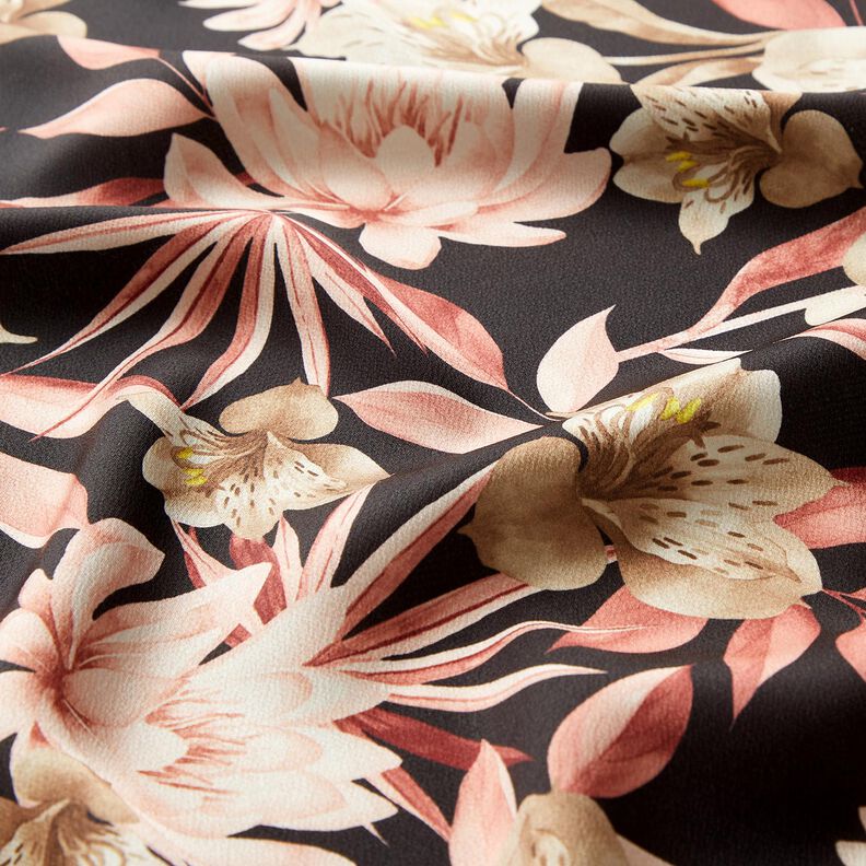 Kreppsatin Magnolien mit Palmblättern – schwarz/beige,  image number 2