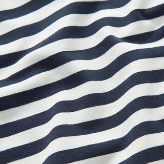 French Terry Sommersweat garngefärbte Streifen – wollweiss/marineblau, 