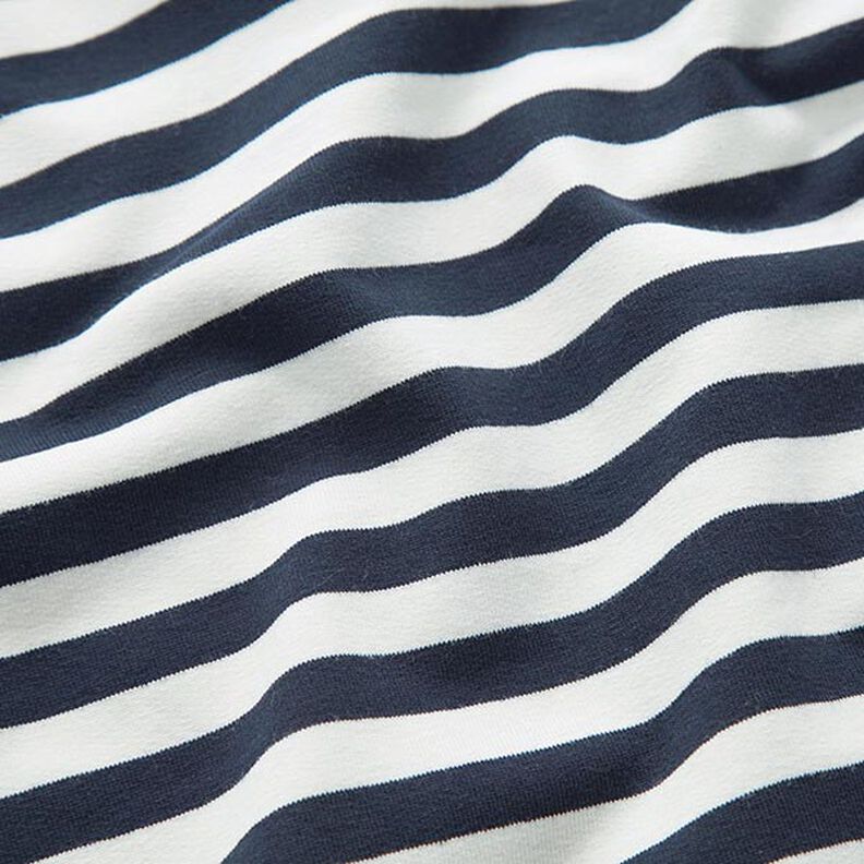 French Terry Sommersweat garngefärbte Streifen – wollweiss/marineblau,  image number 2