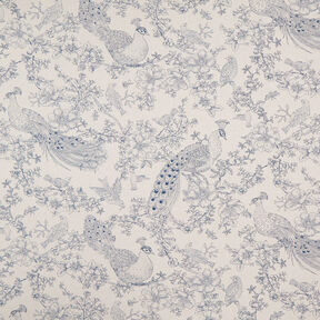 Dekostoff Halbpanama romantische Pfauen – natur/blau, 