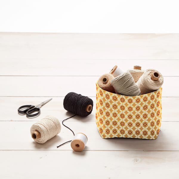 Baumwollstoff Cretonne Kaleidoskop – senf | Reststück 60cm