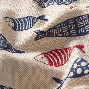 Dekostoff Halbpanama abstrakter Fischschwarm – beere/natur, 