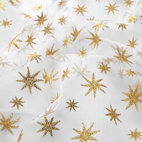 Tüll Glitzersterne – weiss/gold, 