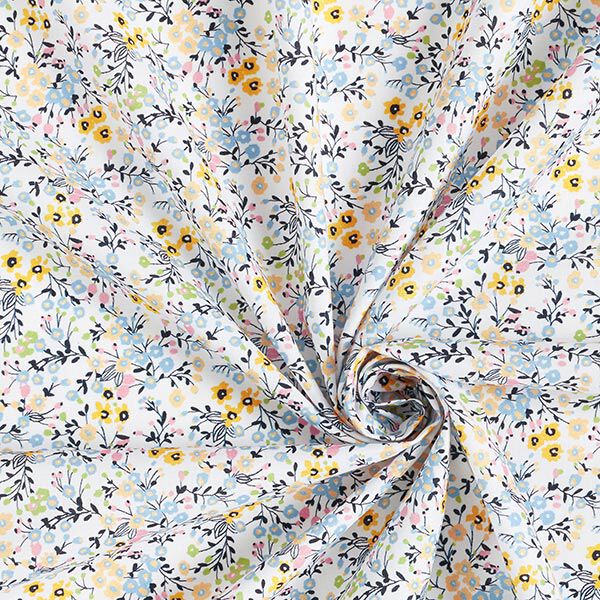Baumwollbatist Blumenwiese – weiss/hellblau | Reststück 50cm
