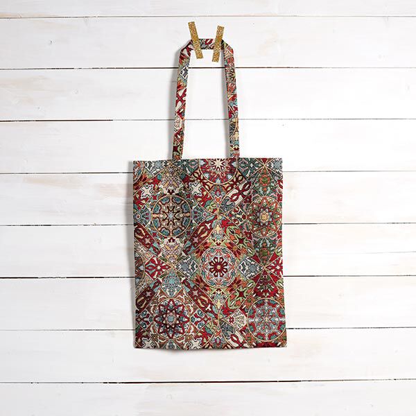 Dekostoff Gobelin verschlungene Ornamente – hellbeige/karminrot