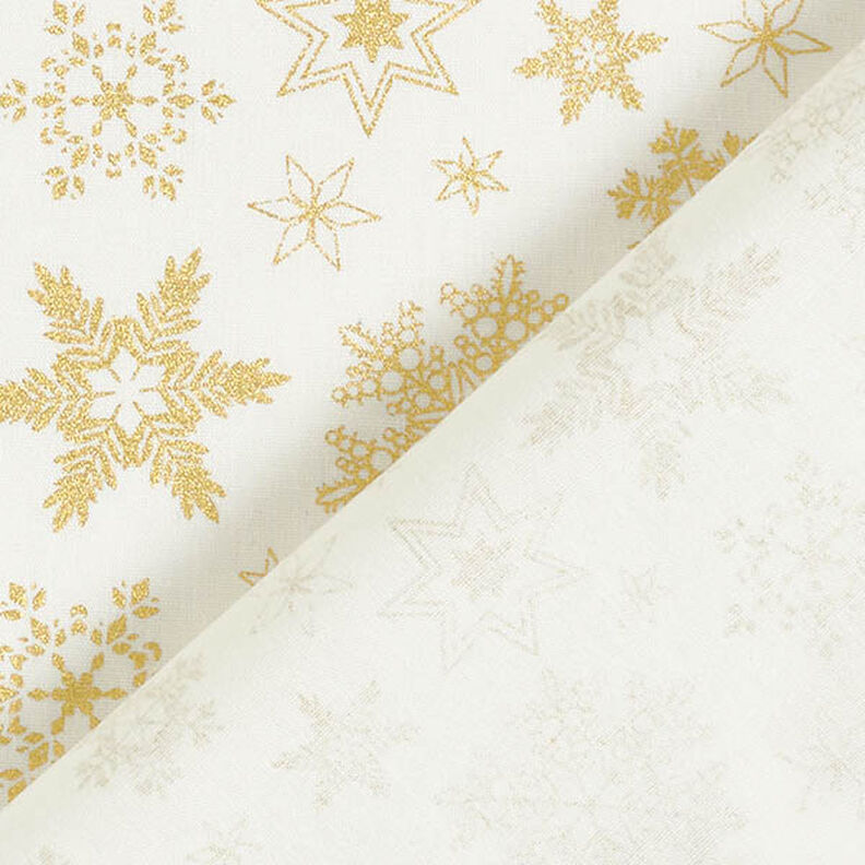 Baumwollstoff Popeline Schneekristalle – wollweiss/gold, image number 4