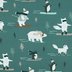 French Terry Sommersweat Wintersport-Tiere Digitaldruck | Poppy Fabrics – hellpetrol/eisblau, 