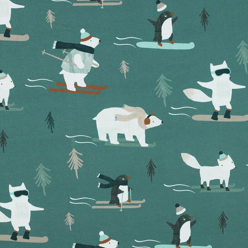 French Terry Sommersweat Wintersport-Tiere Digitaldruck | Poppy Fabrics – hellpetrol/eisblau, image number 1