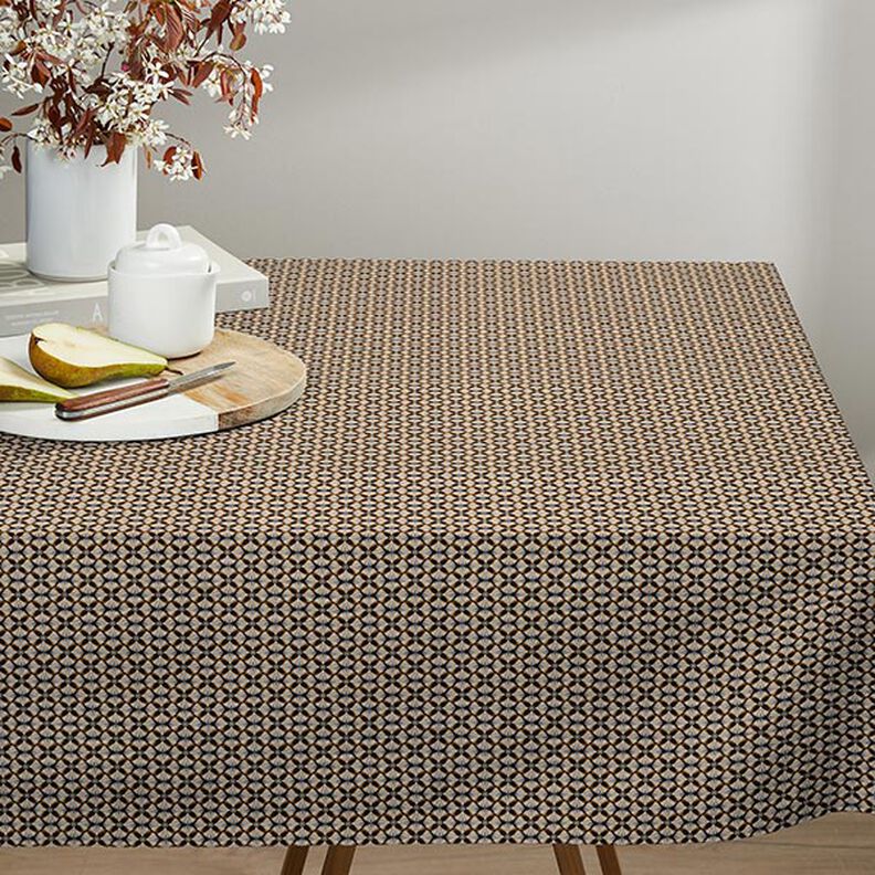 Baumwollstoff Cretonne Blumen-Kacheln – schwarz/helltaupe, image number 7
