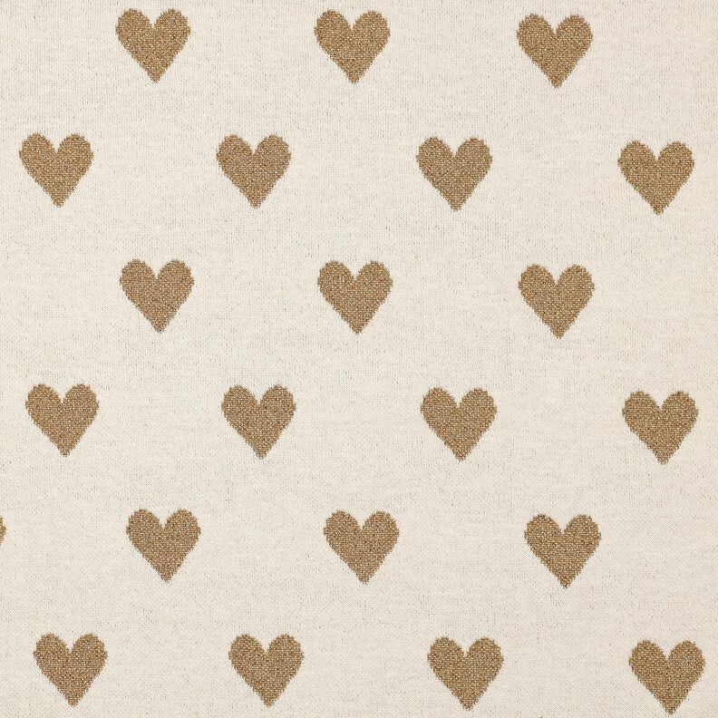 Jacquard Jersey Glitzer-Herzen | Poppy Fabrics – natur/gold metallic, image number 1