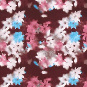 Baumwolljersey verwischte Blumen Digitaldruck – merlot/blau, 