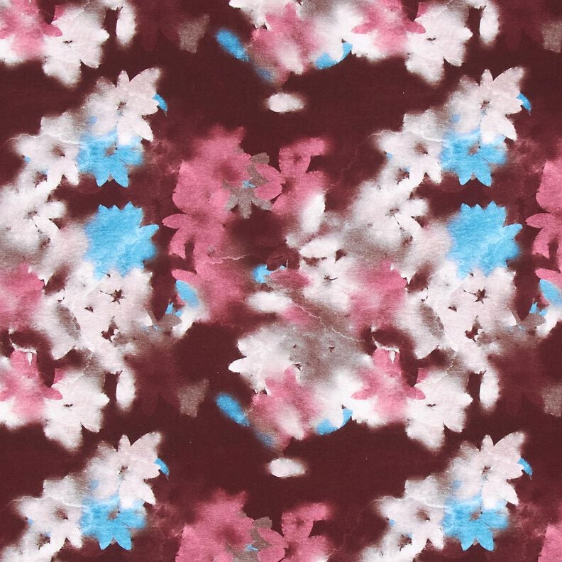 Baumwolljersey verwischte Blumen Digitaldruck – merlot/blau, image number 1