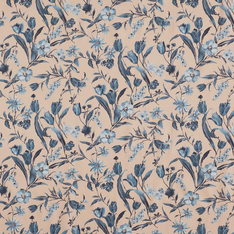Popeline Aquarellblumen – düne/jeansblau,  image number 1