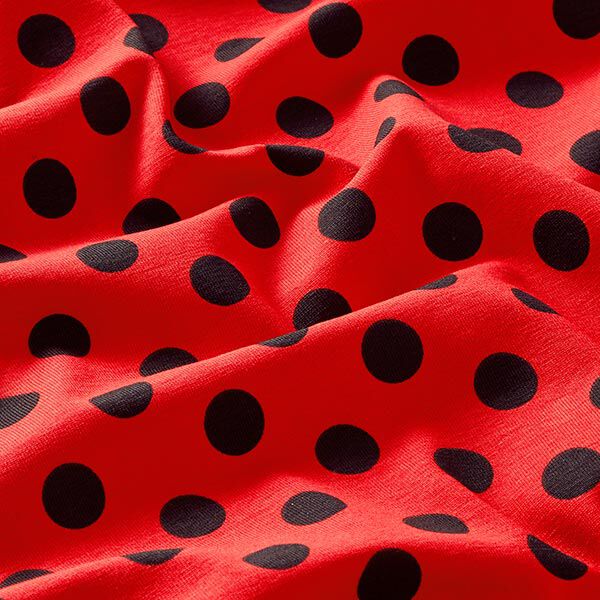 Baumwolljersey Punkte [15 mm] – hellrot/schwarz | Reststück 50cm