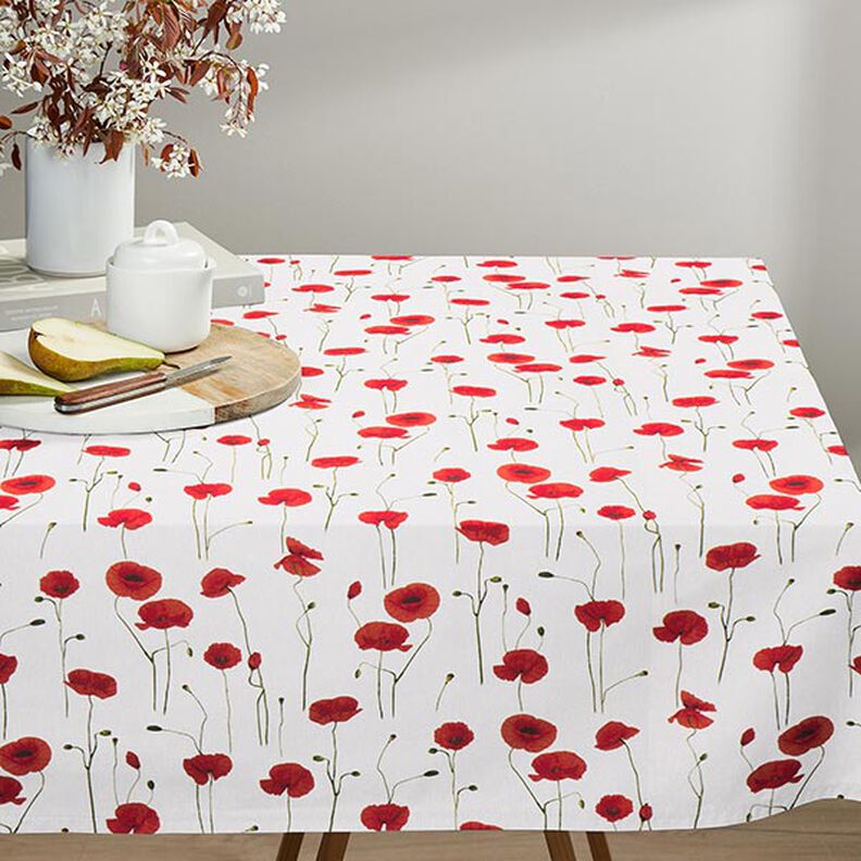 Dekostoff Halbpanama Mohn – weiss/rot,  image number 8