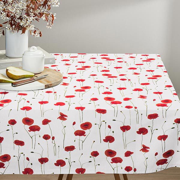Dekostoff Halbpanama Mohn – weiss/rot,  image number 8