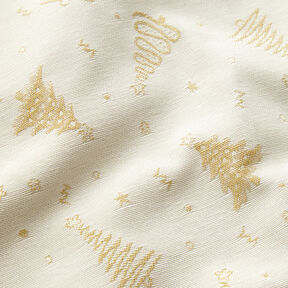 Dekostoff Jacquard Lurex Tannenbäumchen – hellbeige/gold, 