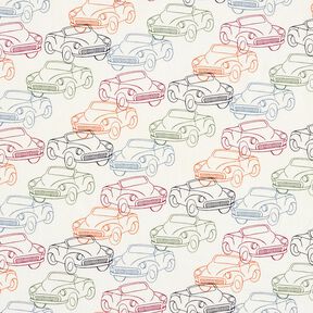 French Terry Sommersweat bunte Autos – wollweiss, 