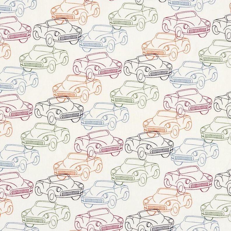 French Terry Sommersweat bunte Autos – wollweiss, image number 1