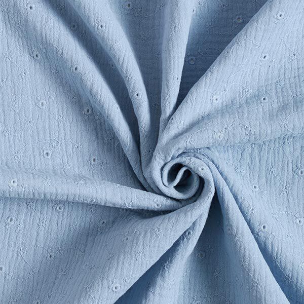Musselin Lochstickerei Blumen – babyblau | Reststück 50cm