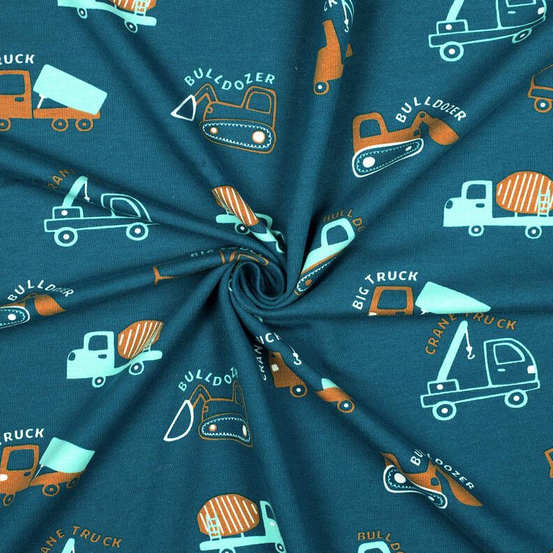 Sweatshirt angeraut Baufahrzeuge | Poppy Fabrics – ozeanblau/eukalyptus,  image number 3