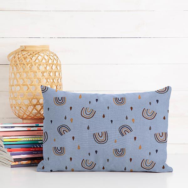 Dekostoff Canvas Regenbogen – jeansblau | Reststück 50cm