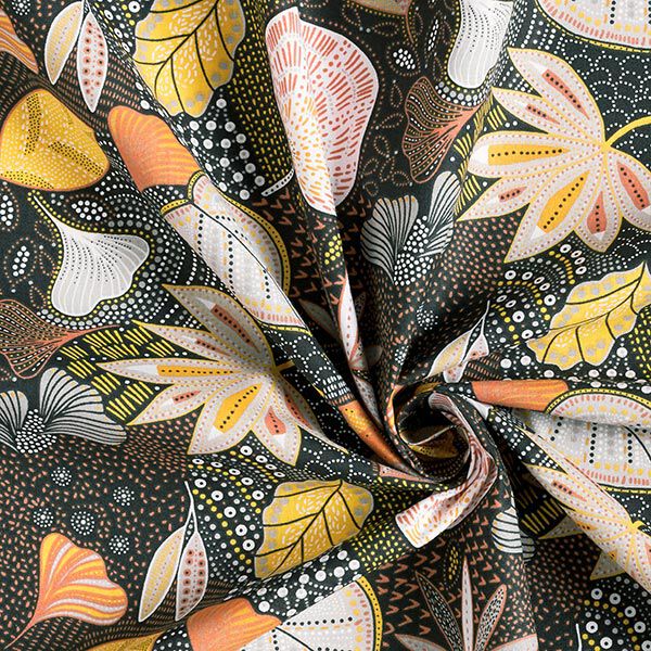 Baumwollstoff Cretonne Blätter – schwarz/orange, image number 3