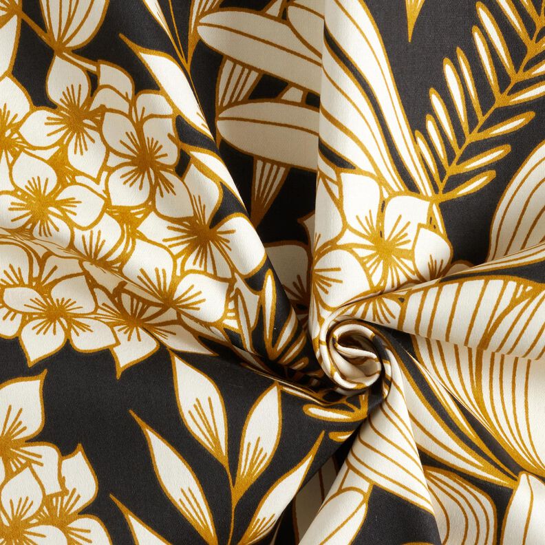 Baumwollsatin Tropische Blumen – schwarz,  image number 3