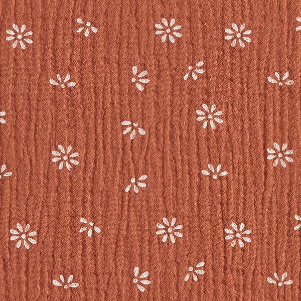 Musselin/ Doppel-Krinkel Gewebe stilisierte Margeriten – terracotta/weiss | Reststück 50cm