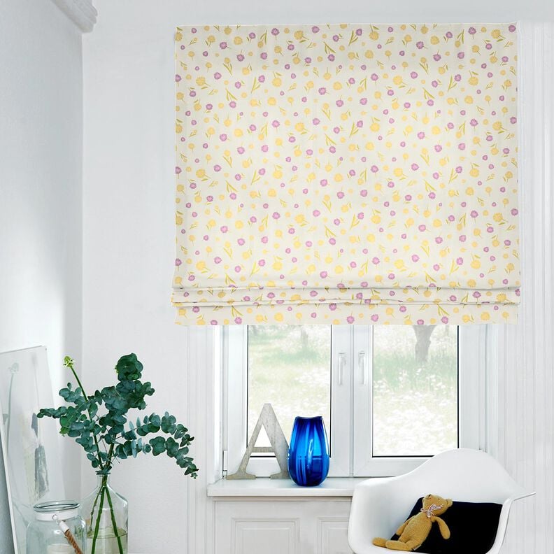 Dekostoff Halbpanama kleine Frühlingsblumen – wollweiss/vanillegelb, image number 6