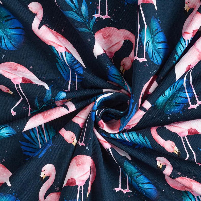 Baumwolljersey Flamingo | Glitzerpüppi – nachtblau/hellrosa,  image number 3